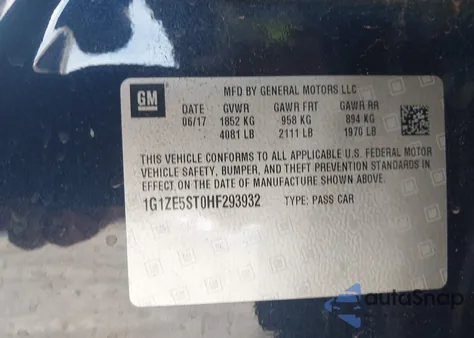 2017 Chevrolet Malibu 1Lt z USA, uszkodzony, nr VIN 1G1ZE5ST0HF293932